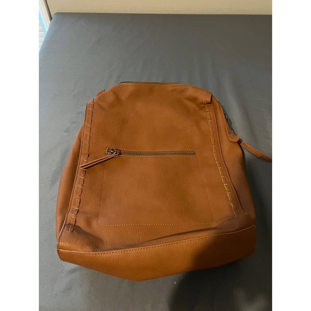 Universal Thread Cognac Brown Pebbled Faux Leather Whipstitch Backpack Bag